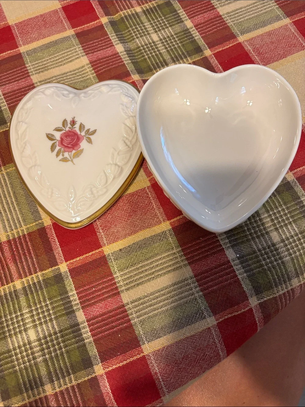 Lenox Heart-Shaped Porcelain Trinket Dish with Pink Rose and Gold Trim